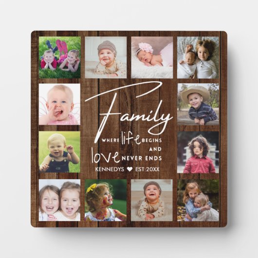 Rustic Barn Wood Family Quote 12 Photo Collage Fotoplaat (Voorkant)