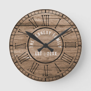 Rustic Barn Wood Farmhouse Black Roman Numerals Ronde Klok