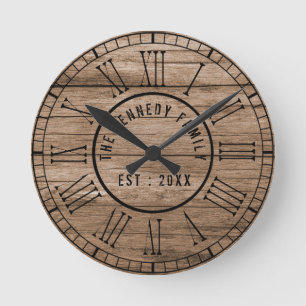 Rustic Barn Wood Farmhouse Black Roman Numerals Ronde Klok