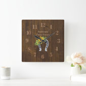 Rustic Barn Wood Farmhouse Hoefijzer Zonnebloemen Vierkante Klok (Huis)