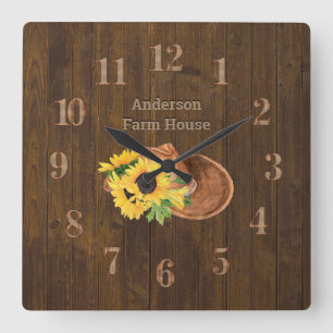 Rustic Barn Wood Farmhouse Pet Zonnebloemen Vierkante Klok