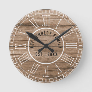 Rustic Barn Wood Farmhouse White Roman Numerals Ronde Klok