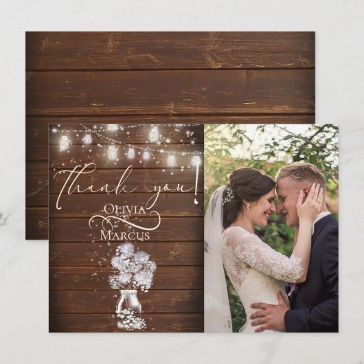 Rustic Barn Wood Fireflies Bedankkaart (Voorkant / Achterkant)