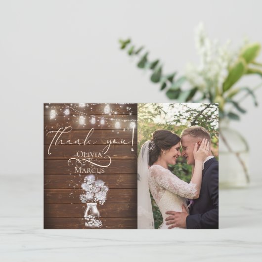 Rustic Barn Wood Fireflies Bedankkaart (Staand voorkant)