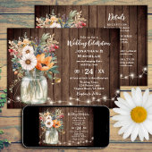 Rustic Barn Wood Floral country all in one Wedding Kaart