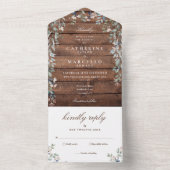 Rustic Barn Wood Floral Greenery Cascade Wedding All In One Uitnodiging (Binnen)