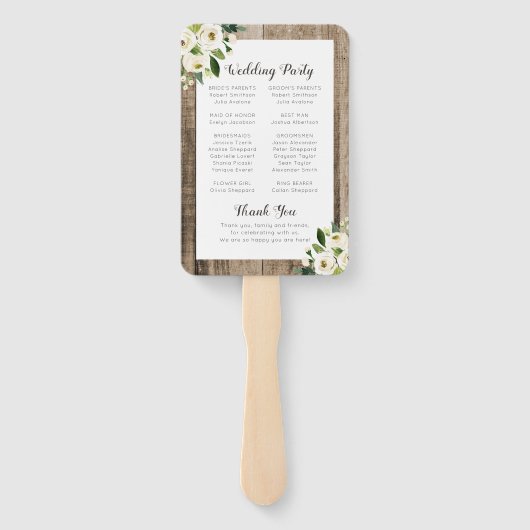 Rustic Barn Wood Floral Wedding Ceremony Programme Handwaaier (Achterkant)