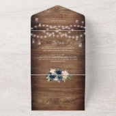 Rustic Barn Wood & Floral Wedding QR Code Foto All In One Uitnodiging (Buitenkant)