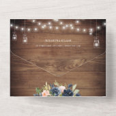 Rustic Barn Wood & Floral Wedding QR Code Foto All In One Uitnodiging (Achterkant)
