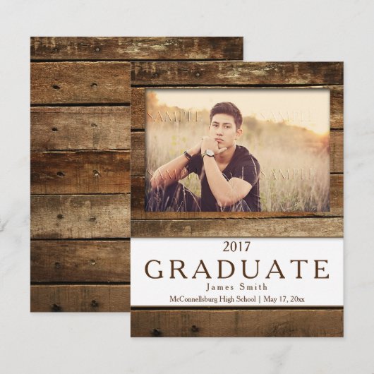 Rustic Barn Wood Foto Afstuderen Aankondiging (Voorkant / Achterkant)