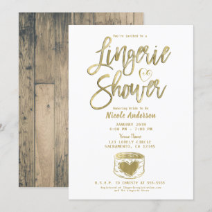 Rustic Barn Wood Glam Gold Lingerie Shower Invita Kaart