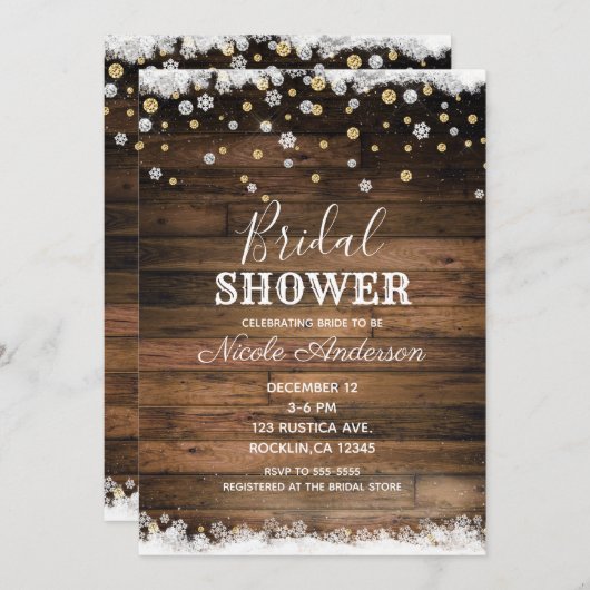 Rustic Barn Wood Gold Silver Winter Vrijgezellenfe Kaart (Voorkant / Achterkant)