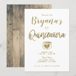 Rustic Barn Wood Gold White Chic Quinceañera 15 Kaart