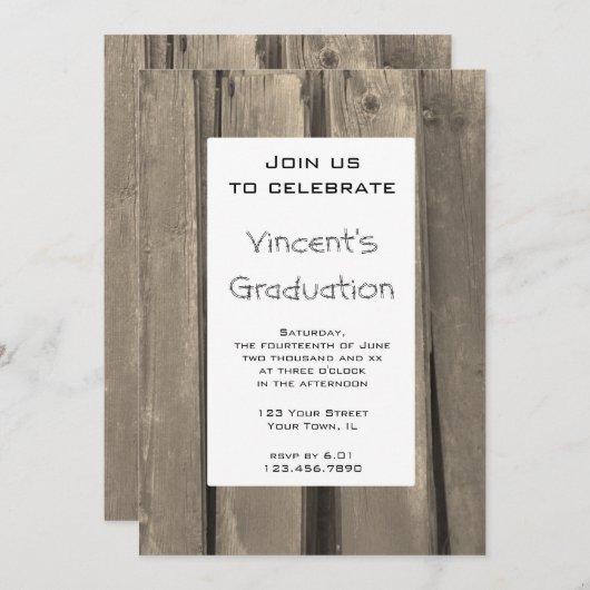 Rustic Barn Wood Graduation Party Invitation Kaart (Voorkant / Achterkant)