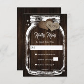 Rustic Barn Wood Hearts Mason Jar Wedding RSVP (Voorkant / Achterkant)