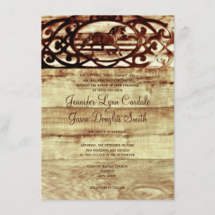 Rustic Barn Wood Horse Wedding Invitations Kaart