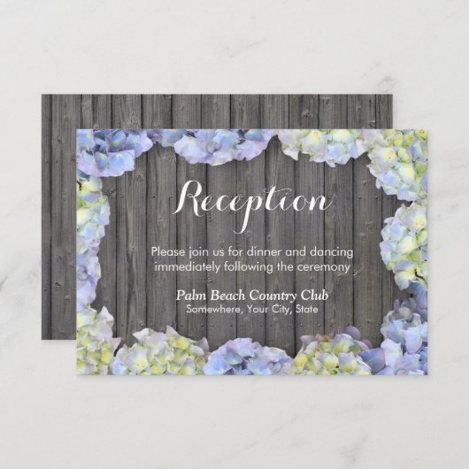 Rustic Barn Wood Hydrangea Wedding Reception Kaart (Voorkant / Achterkant)