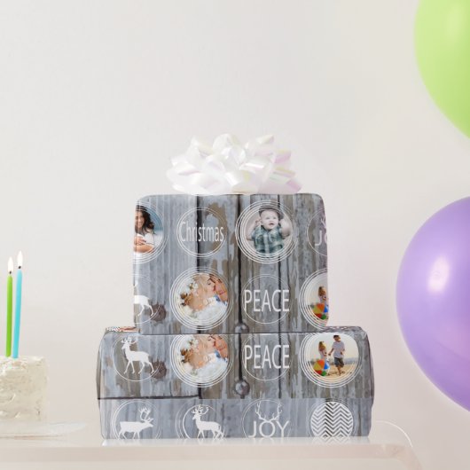 Rustic Barn Wood Kerstfamilie Foto Cadeaupapier (Feestgeschenken)