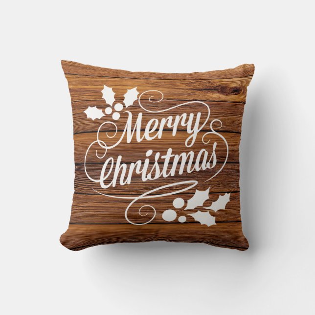 Rustic Barn Wood kersttypografie Kussen (Voorkant)