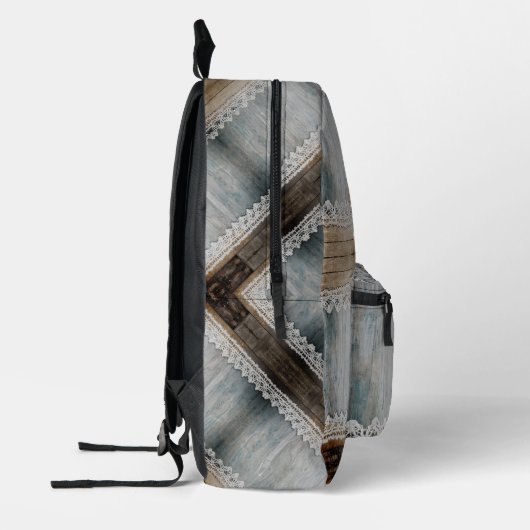 Rustic Barn Wood Lace Boho Chic Office Workspace Bedrukte Rugzak (Links)
