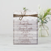 Rustic Barn Wood Lace Bridal Shower Invitations Kaart (Staand voorkant)