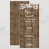 Rustic Barn Wood Lace Calligraphy Wedding Menu (Voorkant / Achterkant)