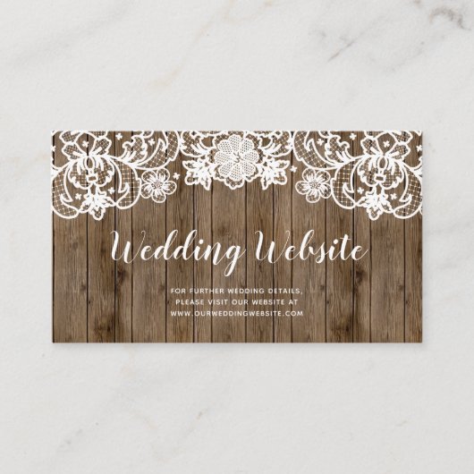 Rustic Barn Wood Lace Calligraphy Wedding Website Informatiekaartje (Voorkant)