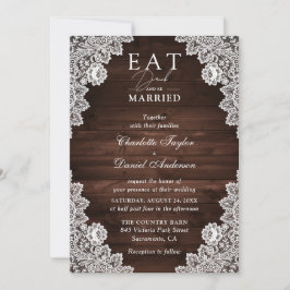 Rustic Barn Wood Lace Eat Drink and be Married Kaart