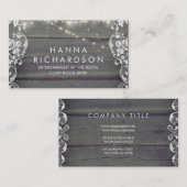 Rustic Barn Wood Lace en String Lights Visitekaartje (Voorkant / Achterkant)