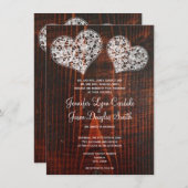 Rustic Barn Wood Lace Hearts Wedding Invitation Kaart (Voorkant / Achterkant)