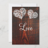 Rustic Barn Wood Lace Hearts Wedding Invitation Kaart (Achterkant)