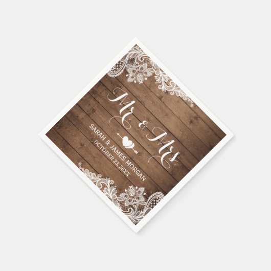 Rustic Barn Wood Lace Mr en Mrs Wedding Servet (Hoek)