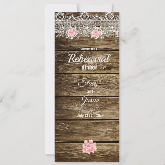 Rustic Barn Wood & Lace Rehearsal Dinner Kaart (Voorkant)