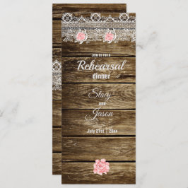 Rustic Barn Wood & Lace Rehearsal Dinner Kaart
