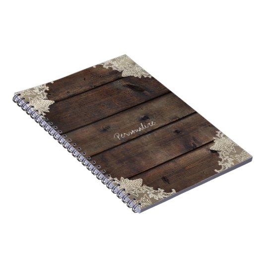 Rustic Barn Wood & Lace Romantic Elegant Custom Notitieboek (Rechterzijde)