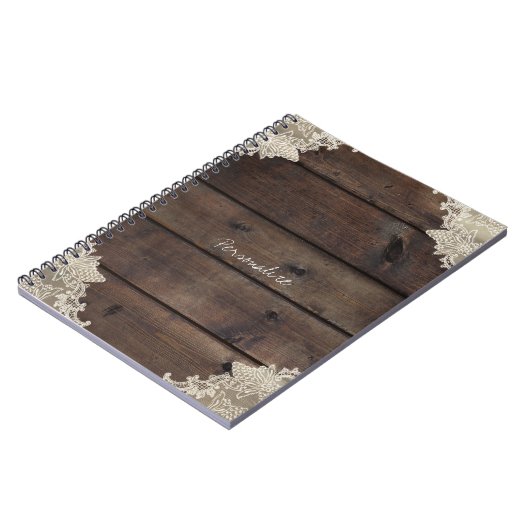 Rustic Barn Wood & Lace Romantic Elegant Custom Notitieboek (Linkerzijde)