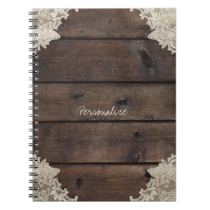 Rustic Barn Wood & Lace Romantic Elegant Custom Notitieboek