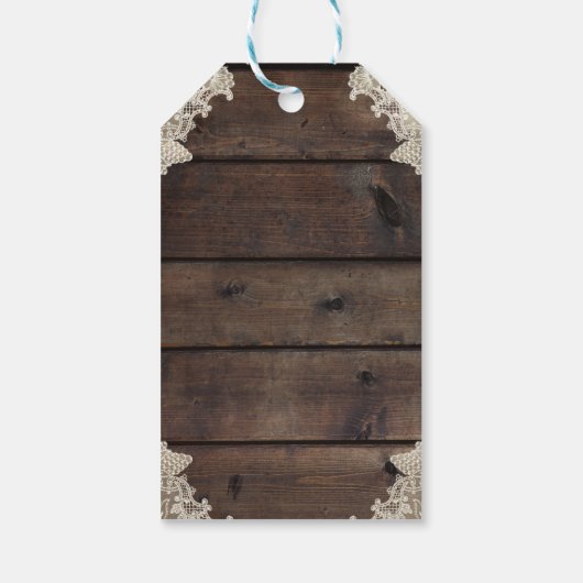 Rustic Barn Wood & Lace Romantic Elegant Wedding Cadeaulabel (Achterkant)