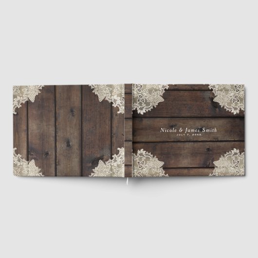 Rustic Barn Wood & Lace Romantic Elegant Wedding Gastenboek (Volledig)