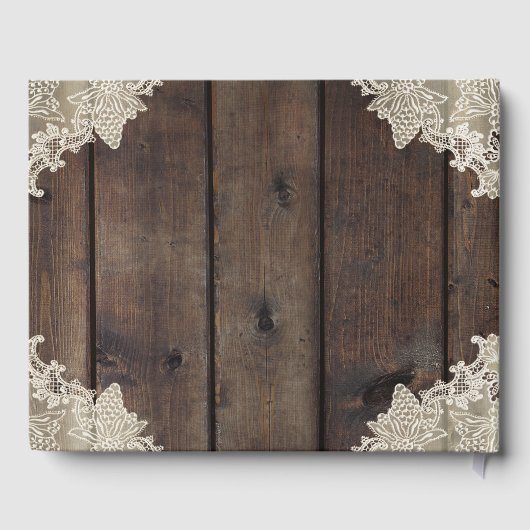 Rustic Barn Wood & Lace Romantic Elegant Wedding Gastenboek (Achterkant)