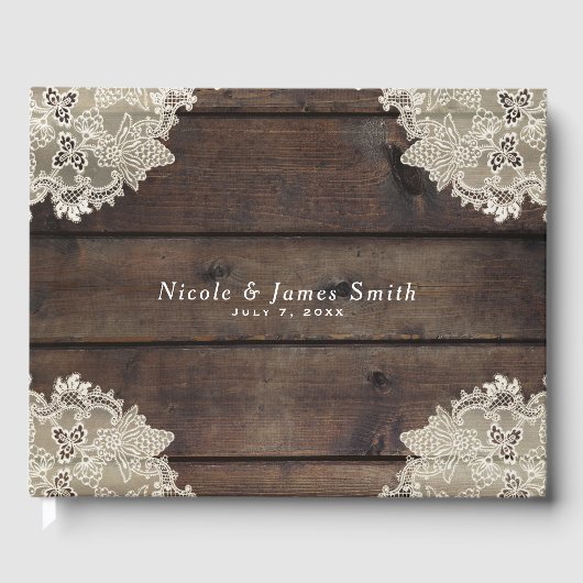 Rustic Barn Wood & Lace Romantic Elegant Wedding Gastenboek (Voorkant)