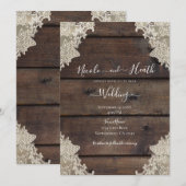 Rustic Barn Wood & Lace Romantic Elegant Wedding Kaart (Voorkant / Achterkant)