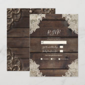 Rustic Barn Wood & Lace Romantic RSVP-antwoord Kaart (Voorkant / Achterkant)