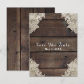 Rustic Barn Wood & Lace Romantic Save the Date Aankondigingskaart (Voorkant / Achterkant)