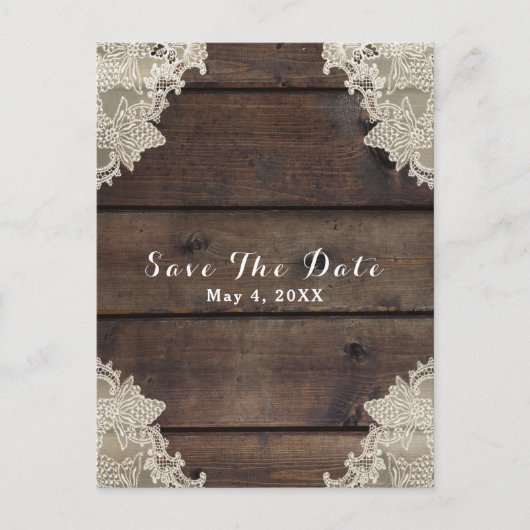 Rustic Barn Wood & Lace Romantic Save the Date Aankondigingskaart (Voorkant)