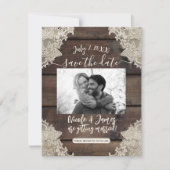 Rustic Barn Wood & Lace Romantic Save the Date Kaart (Voorkant)
