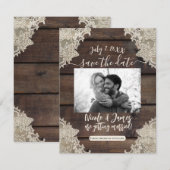 Rustic Barn Wood & Lace Romantic Save the Date Kaart (Voorkant / Achterkant)