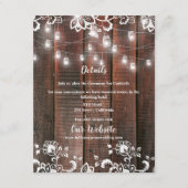 Rustic Barn Wood Lace String Lights Wedding Detail Informatiekaartje (Voorkant)