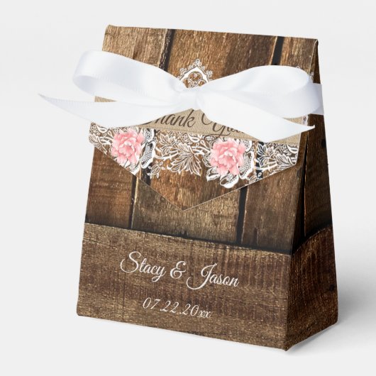 Rustic Barn Wood & Lace Wedding Bedankdoosjes (Voorkant Zijde)