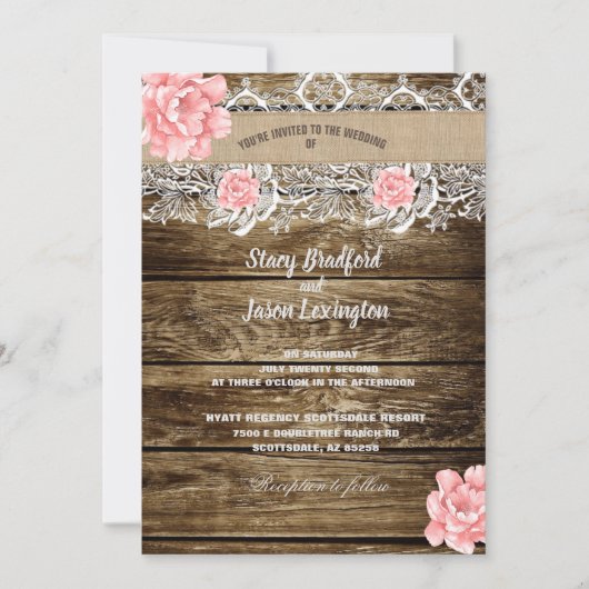 Rustic Barn Wood & Lace Wedding Kaart (Voorkant)